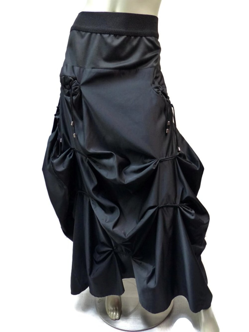 FIXER Teyxo Black Bustle Maxi Skirt XL Pockets Corset Hips Goth Steam PAINT FLAW